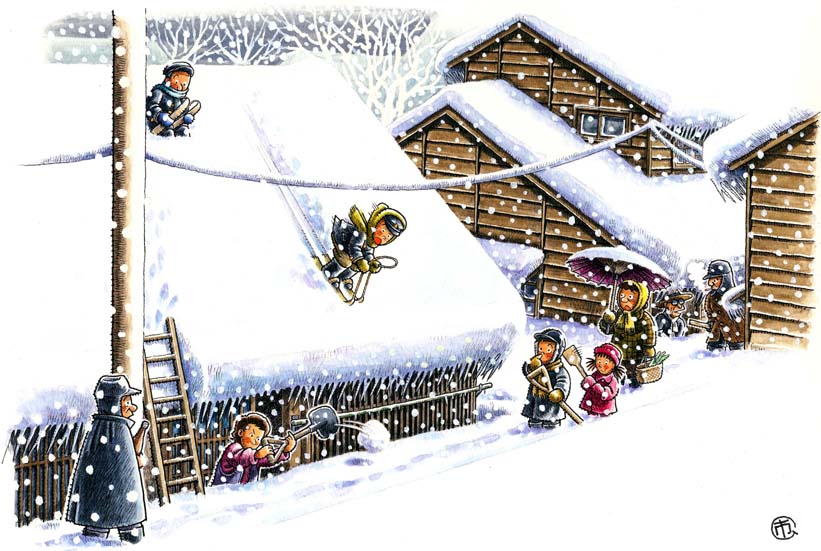 ノスタルジー イラスト 昭和の子供たち 大雪